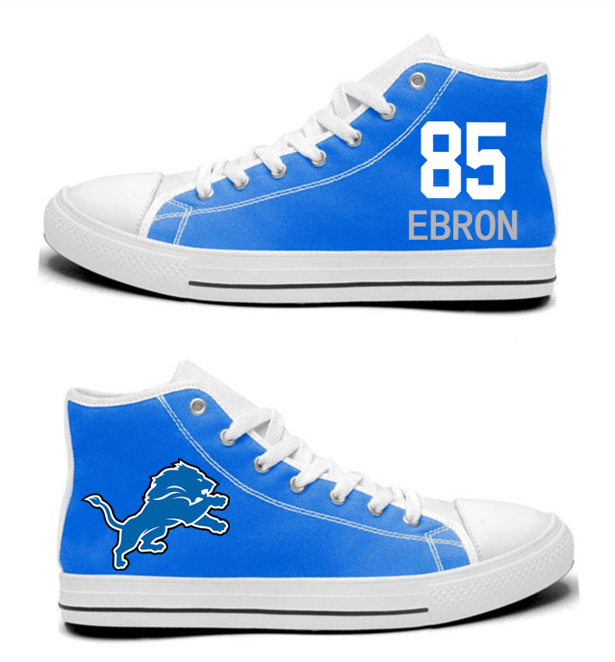 NFL  Detroit Lions 85#  Eric Ebron  Blue   Hand Painted Unisex Custom Centre-TOP Canvas Shoes
