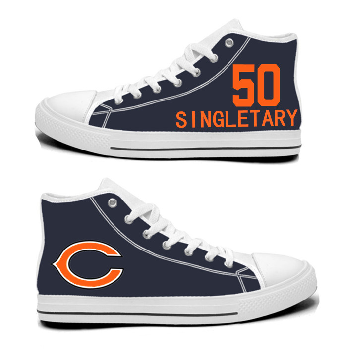 NFL Chicago Bears 50# Mike Singletary Navy Hand Painted Unisex Custom Centre-TOP Canvas Shoes