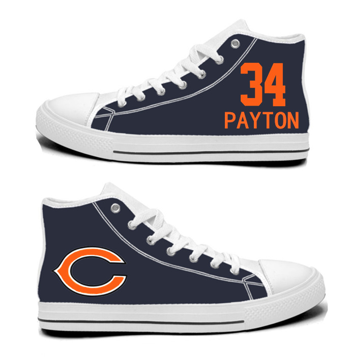NFL Chicago Bears 34# Walter Payton Navy Hand Painted Unisex Custom Centre-TOP Canvas Shoes