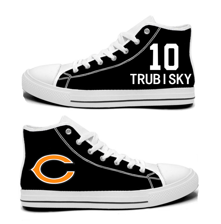 NFL Chicago Bears 10#  Mitchell Trubisky black Hand Painted Unisex Custom Centre-TOP Canvas Shoes