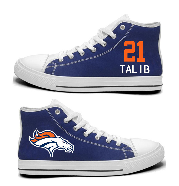 NFL  Denver Broncos 21#   Aqib Talib Navy Blue  Hand Painted Unisex Custom Centre-TOP Canvas Shoes