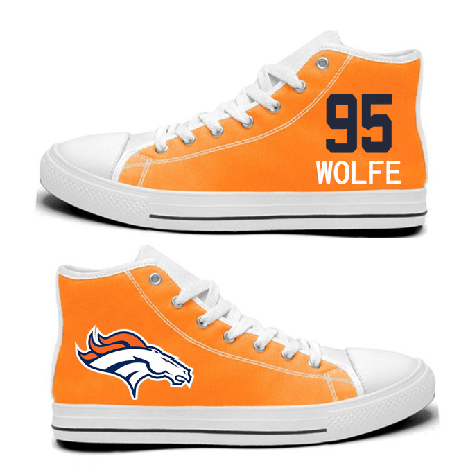 NFL  Denver Broncos 95# Derek Wolfe orange Hand Painted Unisex Custom Centre-TOP Canvas Shoes