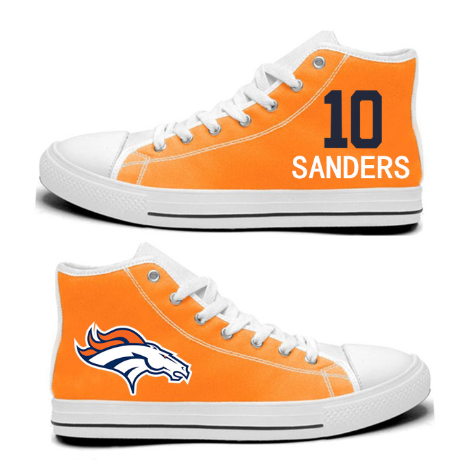NFL  Denver Broncos 10#   Emmanuel Sanders  orange Hand Painted Unisex Custom Centre-TOP Canvas Shoes