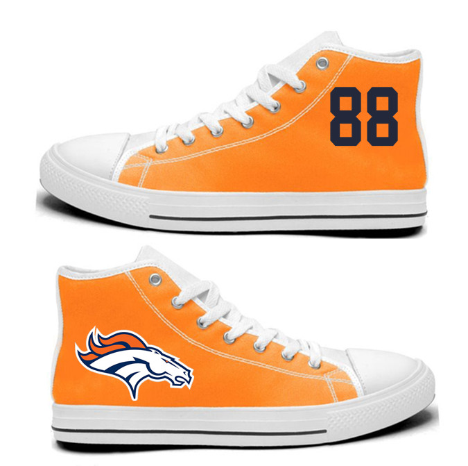 NFL  Denver Broncos 88#   Demaryius Thomas  orange Hand Painted Unisex Custom Centre-TOP Canvas Shoes