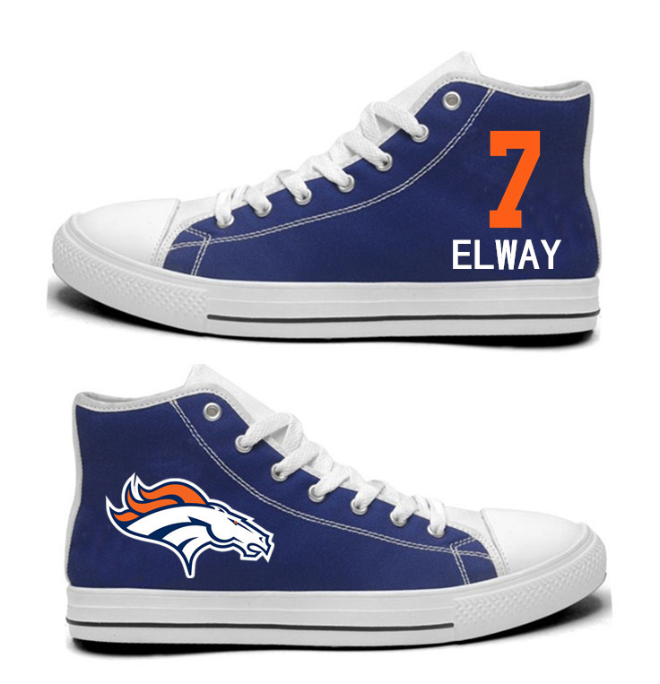 NFL  Denver Broncos 7# John Elway Navy Blue  Hand Painted Unisex Custom Centre-TOP Canvas Shoes