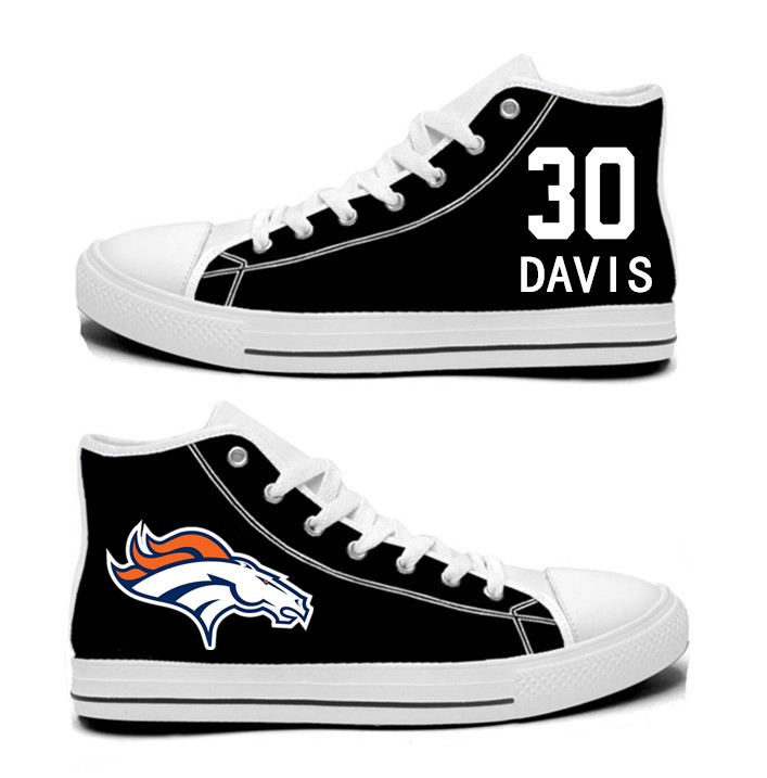 NFL  Denver Broncos 30#  Terrell Davis black  Hand Painted Unisex Custom Centre-TOP Canvas Shoes