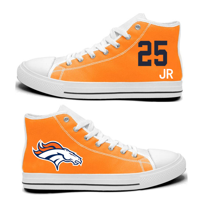 NFL  Denver Broncos 25# Chris Harris Jr  orange Hand Painted Unisex Custom Centre-TOP Canvas Shoes