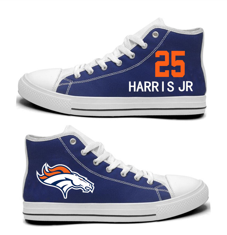 NFL  Denver Broncos 25# Chris Harris Jr  Navy Blue  Hand Painted Unisex Custom Centre-TOP Canvas Shoes