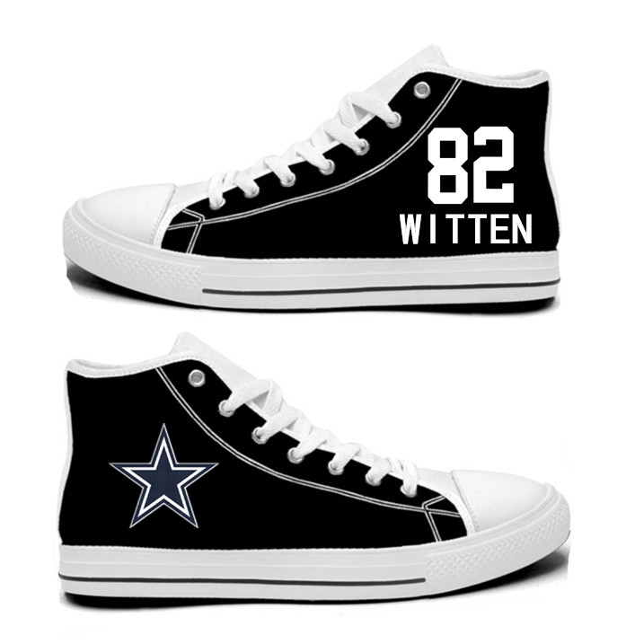 NFL Dallas Cowboys 82# Jason Witten black Hand Painted Unisex Custom Centre-TOP Canvas Shoes