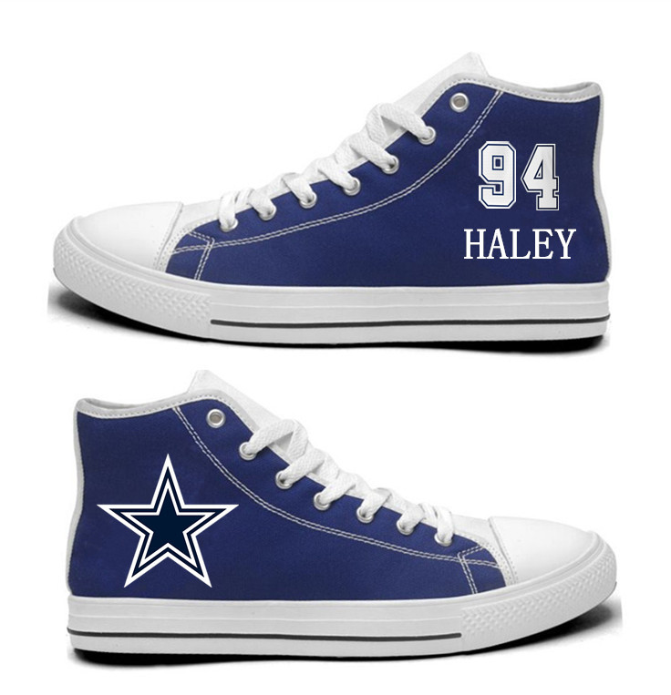 NFL Dallas Cowboys 94#  Charles Haley Blue Hand Painted Unisex Custom Centre-TOP Canvas Shoes