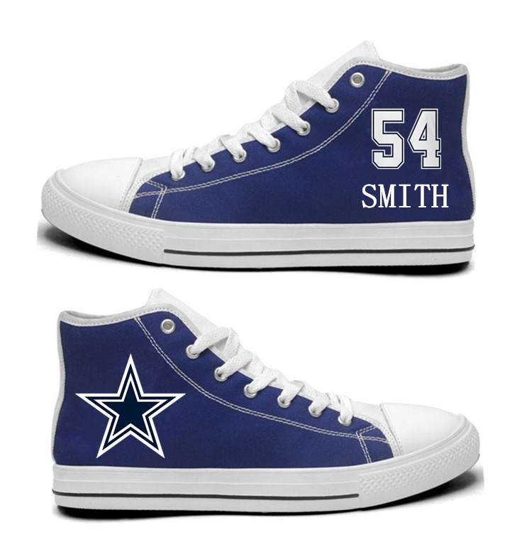 NFL Dallas Cowboys 54#  Jaylon Smith  Blue Hand Painted Unisex Custom Centre-TOP Canvas Shoes