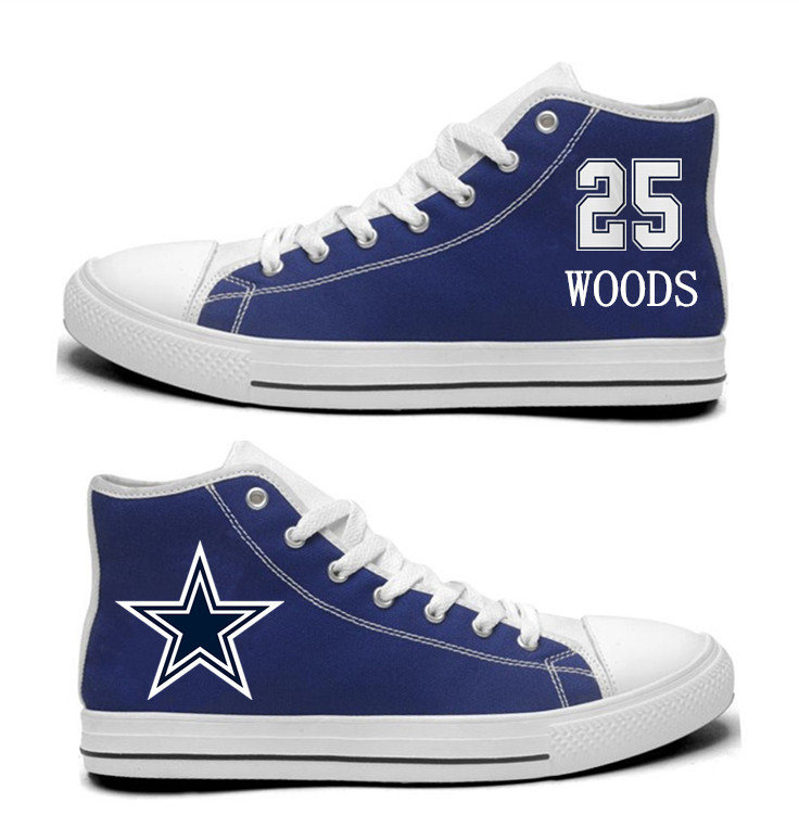 NFL Dallas Cowboys 25#  Xavier Woods  Blue Hand Painted Unisex Custom Centre-TOP Canvas Shoes