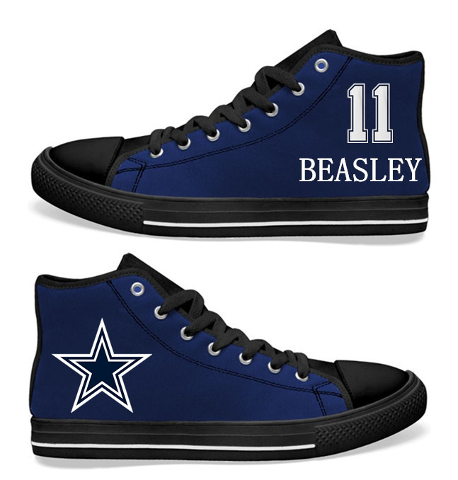 NFL Dallas Cowboys 11# Cole Beasley navy Blue Hand Painted Unisex Custom Centre-TOP Canvas Shoes