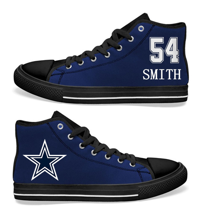 NFL Dallas Cowboys 54#  Jaylon Smith  navy Blue Hand Painted Unisex Custom Centre-TOP Canvas Shoes