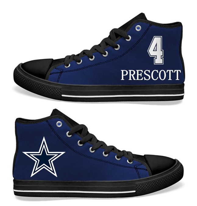 NFL Dallas Cowboys 4# Dak .Prescott black of Blue Hand Painted Unisex Custom Centre-TOP Canvas Shoes