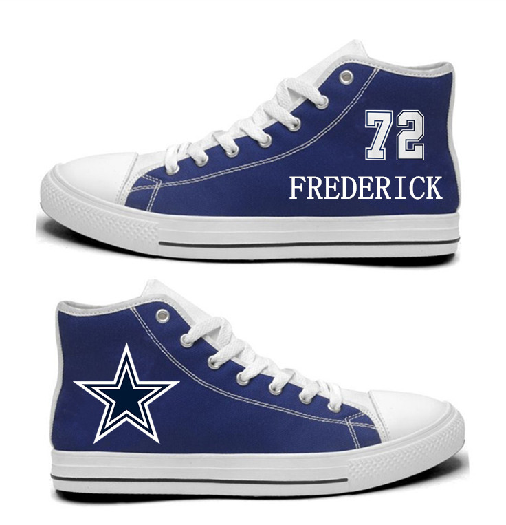 NFL Dallas Cowboys 72# Travis Frederick Blue Hand Painted Unisex Custom Centre-TOP Canvas Shoes
