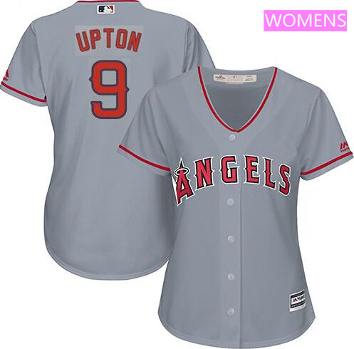 Women's Los Angeles Angels #9 Justin Upton Grey MLB Majestic Cool Base Stitched Jersey