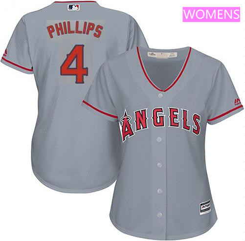 Women's Los Angeles Angels #4 Brandon Phillips Grey MLB Majestic Cool Base Stitched Jersey