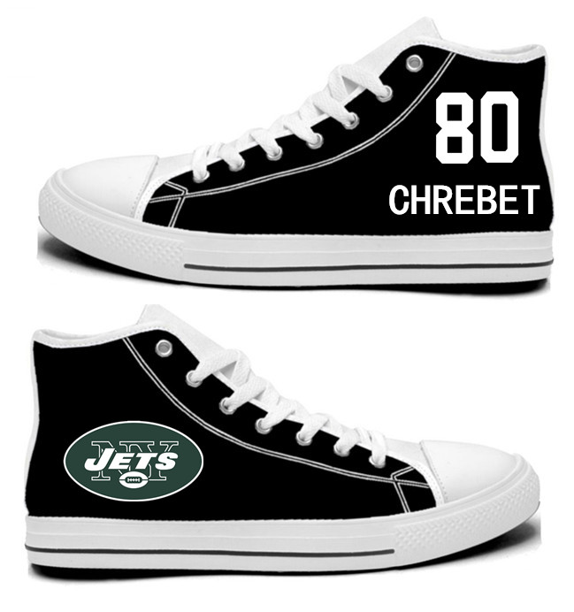 NFL New York Jets 80# Wayne Chrebet Mitchell  black  Hand Painted Unisex Custom Centre-TOP Canvas Shoes
