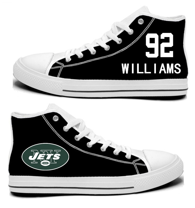NFL New York Jets 92#  Leonard Williams black Hand Painted Unisex Custom Centre-TOP Canvas Shoes