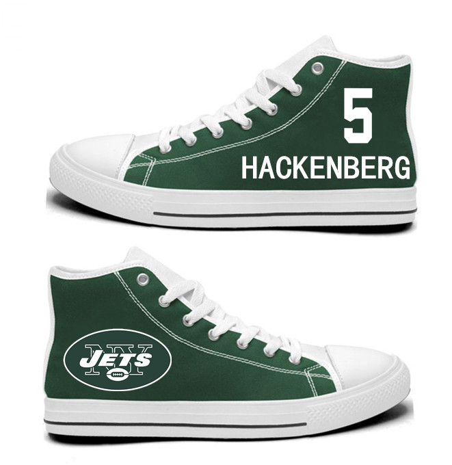 NFL New York Jets 5# Christian Hackenberg  Green  Hand Painted Unisex Custom Centre-TOP Canvas Shoes