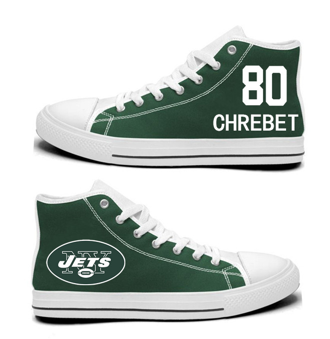 NFL New York Jets 80# Wayne Chrebet Mitchell  Green  Hand Painted Unisex Custom Centre-TOP Canvas Shoes