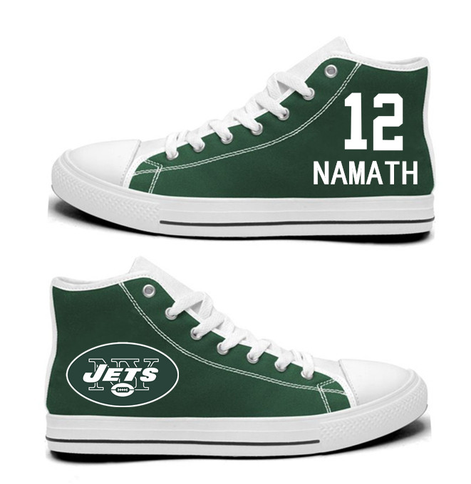 NFL New York Jets 12#  Namath Mitchell  Green  Hand Painted Unisex Custom Centre-TOP Canvas Shoes