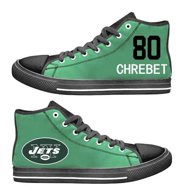 NFL New York Jets 80# Wayne Chrebet   Green  Hand Painted Unisex Custom Centre-TOP Canvas Shoes