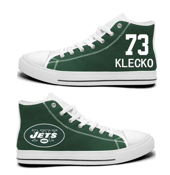 NFL New York Jets 73#  Joe Klecko  Green  Hand Painted Unisex Custom Centre-TOP Canvas Shoes