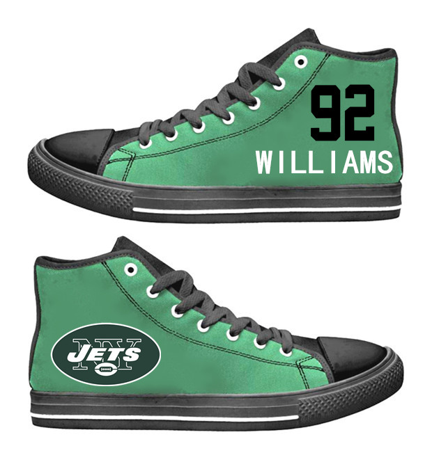 NFL New York Jets 92#  Leonard Williams black Green  Hand Painted Unisex Custom Centre-TOP Canvas Shoes