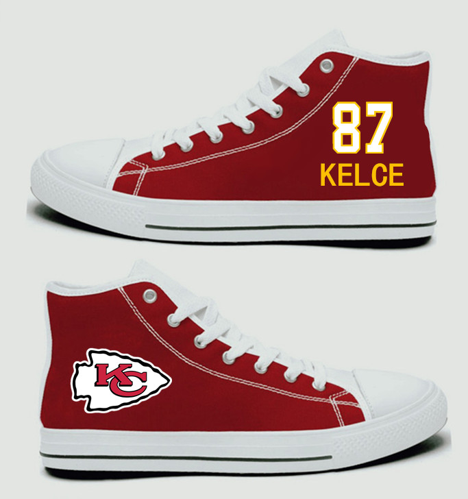 NFL Kansas City Chiefs 87#  Travis Kelce  Red Hand Painted Unisex Custom Centre-TOP Canvas Shoes