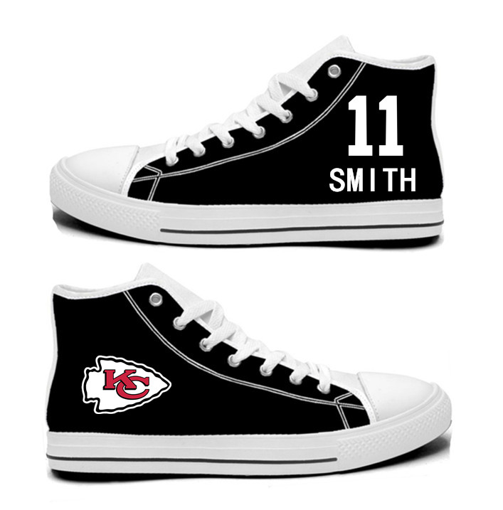 NFL Kansas City Chiefs 11#  Alex Smith  blackHand Painted Unisex Custom Centre-TOP Canvas Shoes