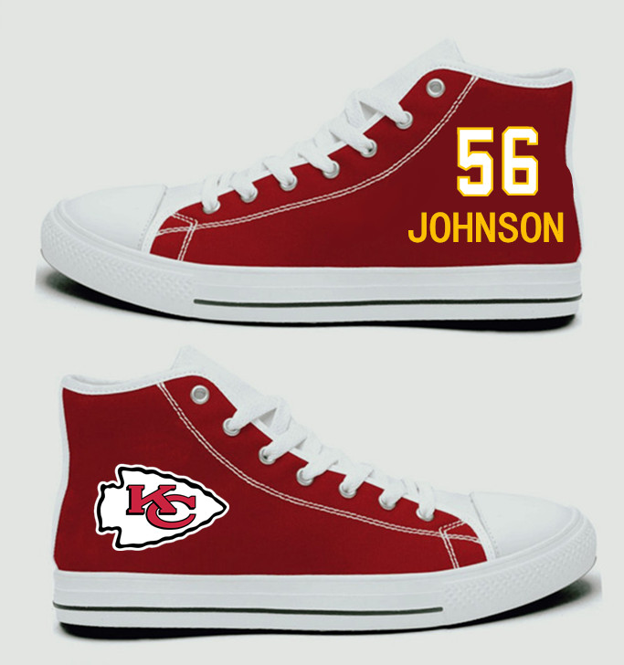 NFL Kansas City Chiefs 56# Derrick Johnson Red Hand Painted Unisex Custom Centre-TOP Canvas Shoes