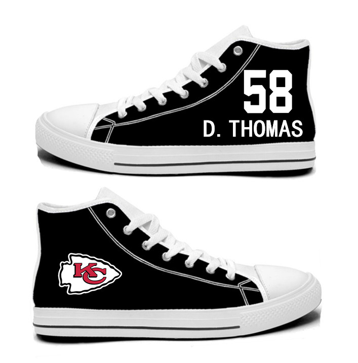 NFL Kansas City Chiefs 58# Derrick Thomas black Hand Painted Unisex Custom Centre-TOP Canvas Shoes