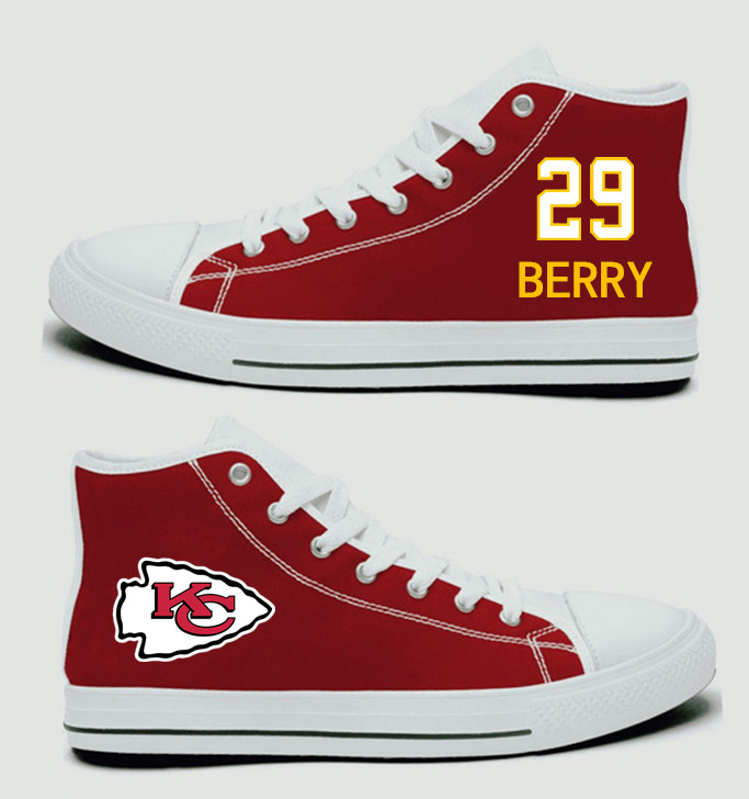NFL Kansas City Chiefs 29# Eric Berry Red Hand Painted Unisex Custom Centre-TOP Canvas Shoes