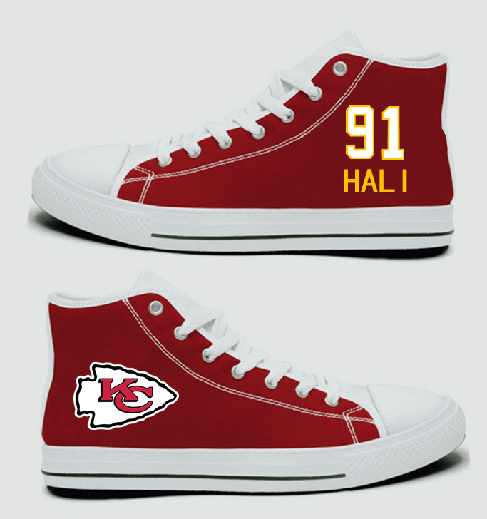 NFL Kansas City Chiefs 91#  Tamba Hali  Red Hand Painted Unisex Custom Centre-TOP Canvas Shoes