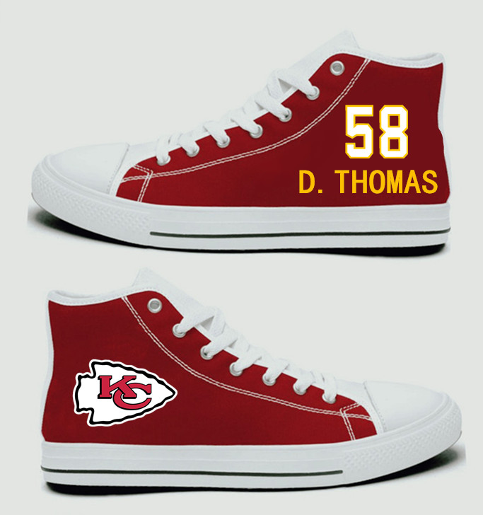 NFL Kansas City Chiefs 58# Derrick Thomas Red Hand Painted Unisex Custom Centre-TOP Canvas Shoes