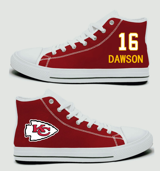 NFL Kansas City Chiefs 16# Len Dawson Red Hand Painted Unisex Custom Centre-TOP Canvas Shoes
