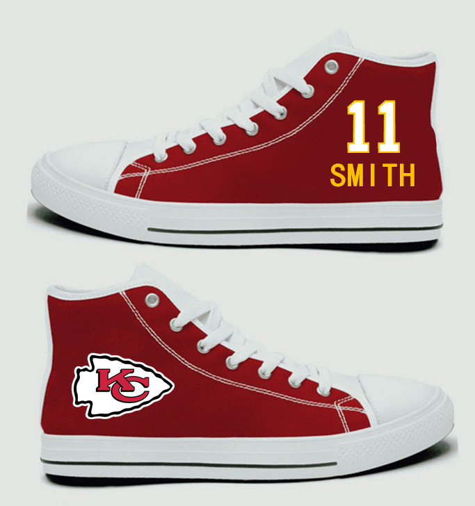 NFL Kansas City Chiefs 11#  Alex Smith  Red Hand Painted Unisex Custom Centre-TOP Canvas Shoes
