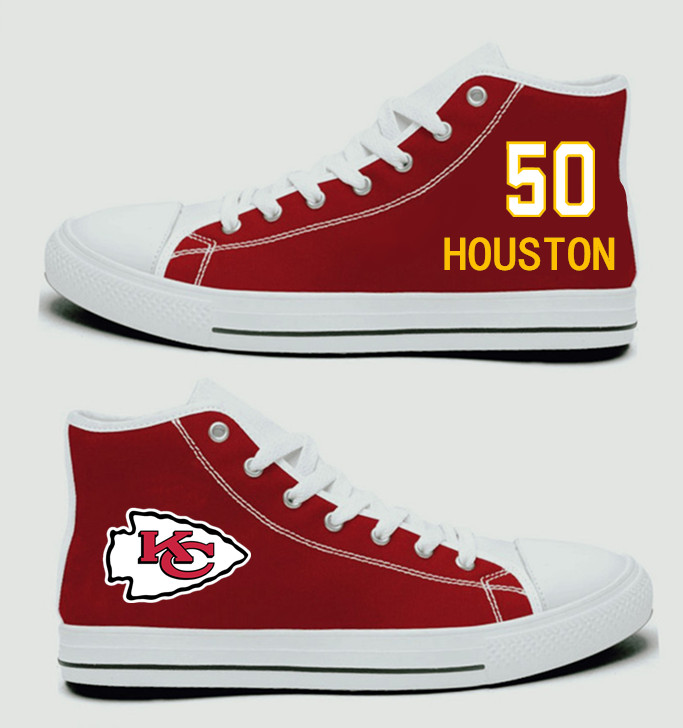 NFL Kansas City Chiefs 50#  Justin Houston  Red Hand Painted Unisex Custom Centre-TOP Canvas Shoes