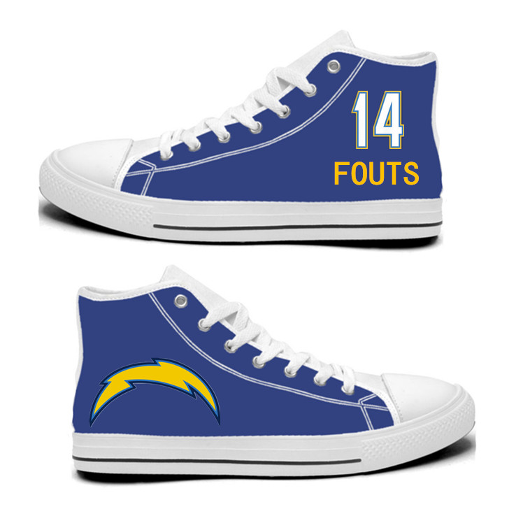 NFL Los Angeles Chargers 14#  Dan Fouts  Royal Color Hand Painted Unisex Custom Centre-TOP Canvas Shoes