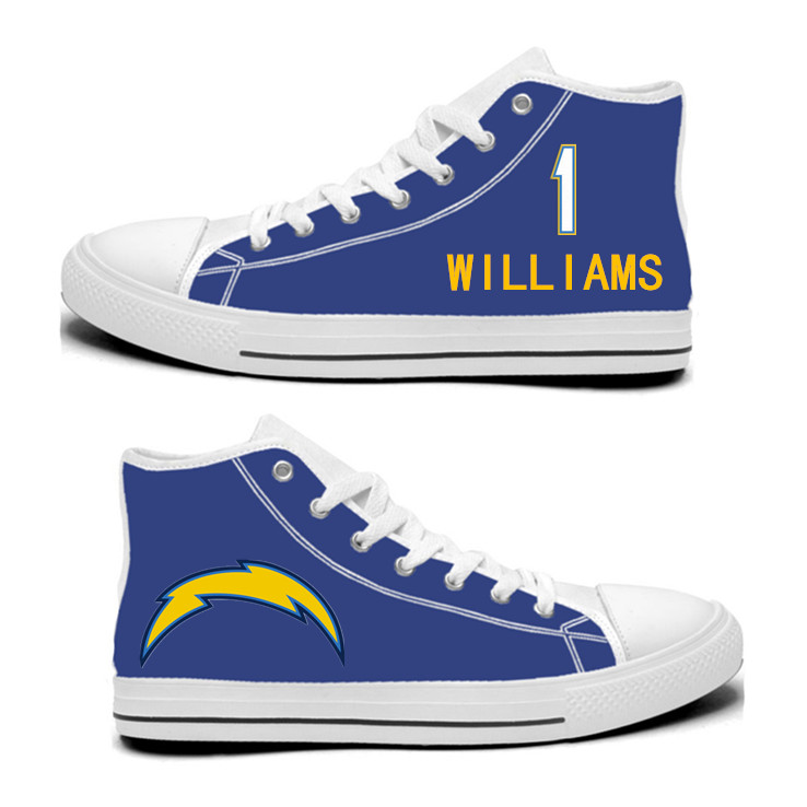 NFL Los Angeles Chargers 1# Mike Williams  Royal Color Hand Painted Unisex Custom Centre-TOP Canvas Shoes