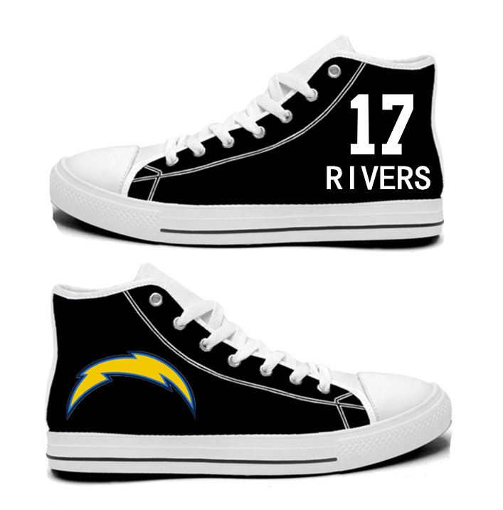 NFL Los Angeles Chargers 17#  Philip Rivers  black Hand Painted Unisex Custom Centre-TOP Canvas Shoes