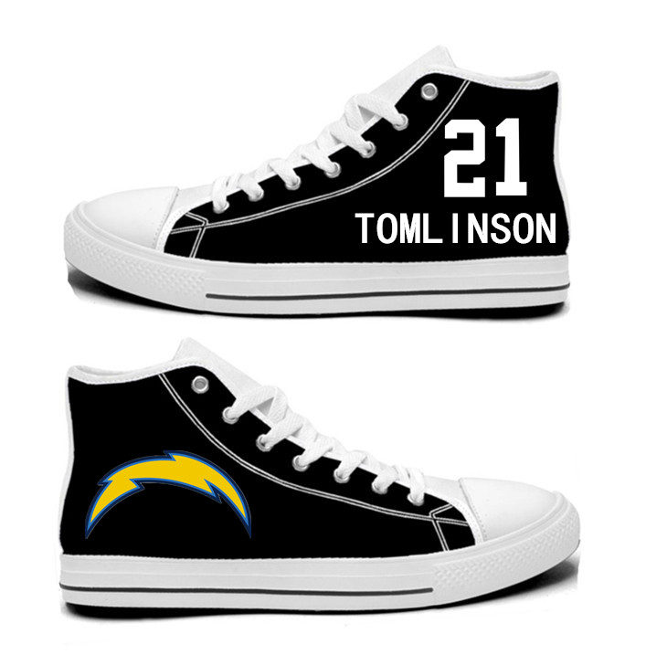 NFL Los Angeles Chargers 21#  LaDainian Tomlinson black Hand Painted Unisex Custom Centre-TOP Canvas Shoes