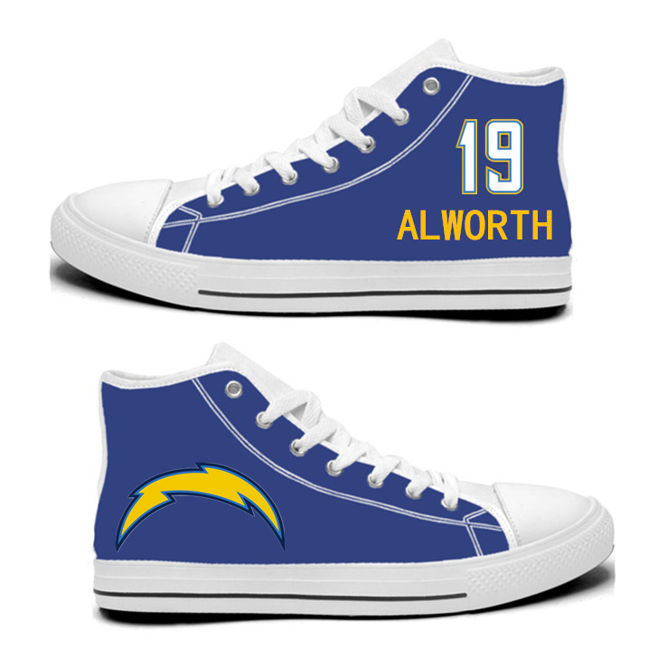 NFL Los Angeles Chargers 19# Lance Alworth Royal Color Hand Painted Unisex Custom Centre-TOP Canvas Shoes