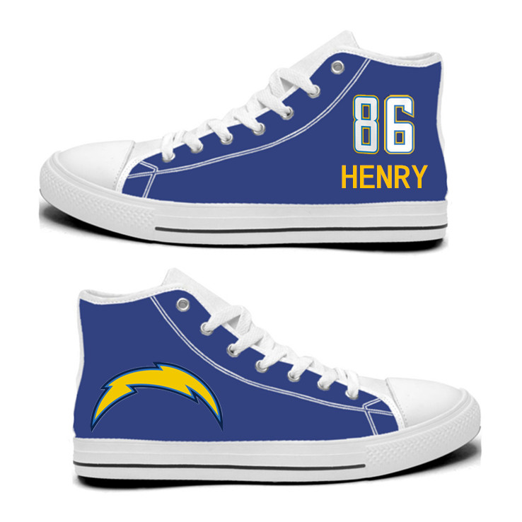 NFL Los Angeles Chargers 86# Hunter Henry Royal Color Hand Painted Unisex Custom Centre-TOP Canvas Shoes