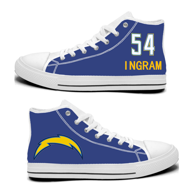 NFL Los Angeles Chargers 54# Melvin Ingram Royal Color Hand Painted Unisex Custom Centre-TOP Canvas Shoes
