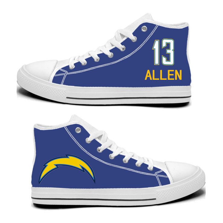 NFL Los Angeles Chargers 13# Keenan Allen Royal Color Hand Painted Unisex Custom Centre-TOP Canvas Shoes
