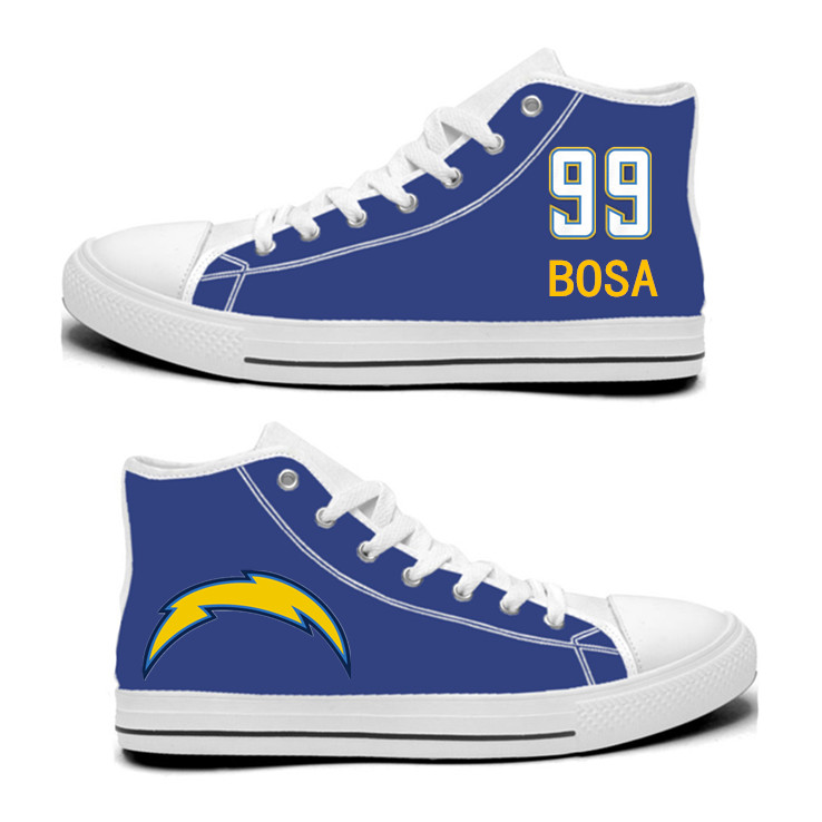 NFL Los Angeles Chargers 99# Joey Bosa Royal Color Hand Painted Unisex Custom Centre-TOP Canvas Shoes