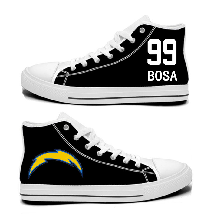 NFL Los Angeles Chargers 99# Joey Bosa black Hand Painted Unisex Custom Centre-TOP Canvas Shoes